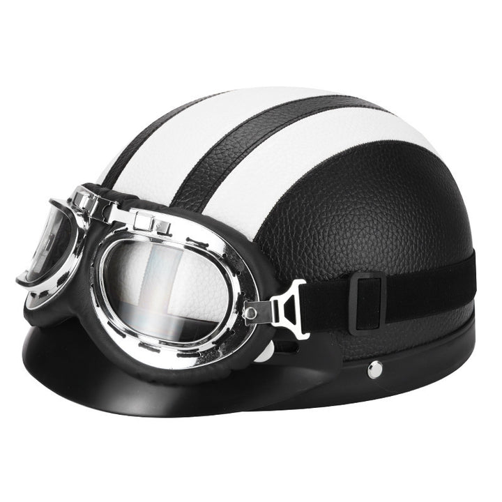 Retro open-face motorcycle helmet with detachable aviator goggles Bowlift