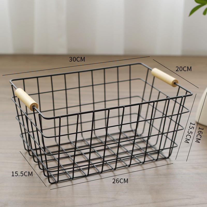 Unisex Wire Storage Basket with Ergonomic Wooden Handles Bowlift