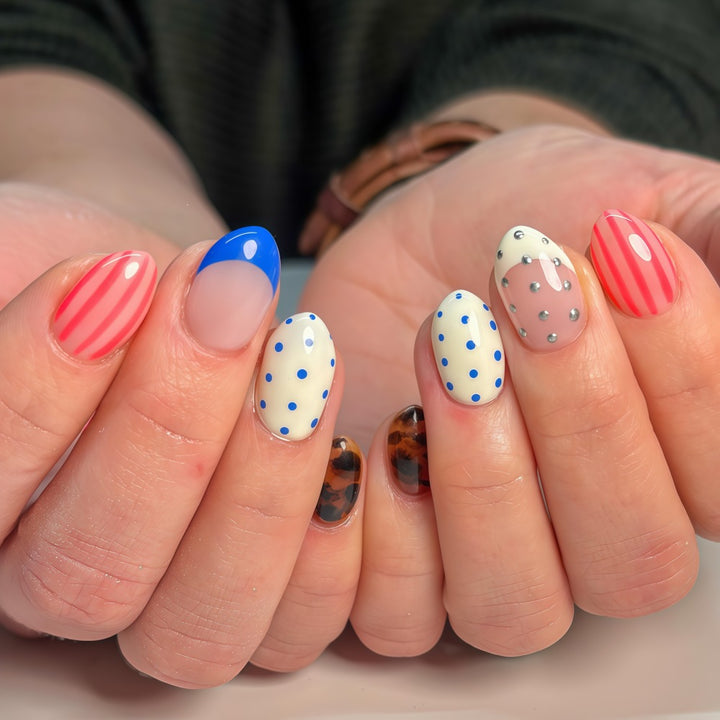 Artificial nails with modern dot and stripe design Bowlift