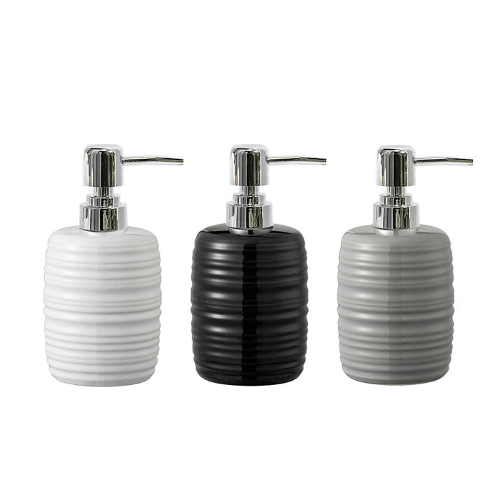 Ceramic Ribbed Soap Dispenser with Chrome Pump Bowlift