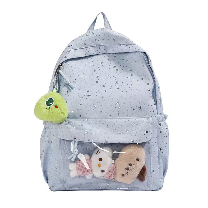 Backpack with Transparent Front Pocket and Cozy Bowlift Motif