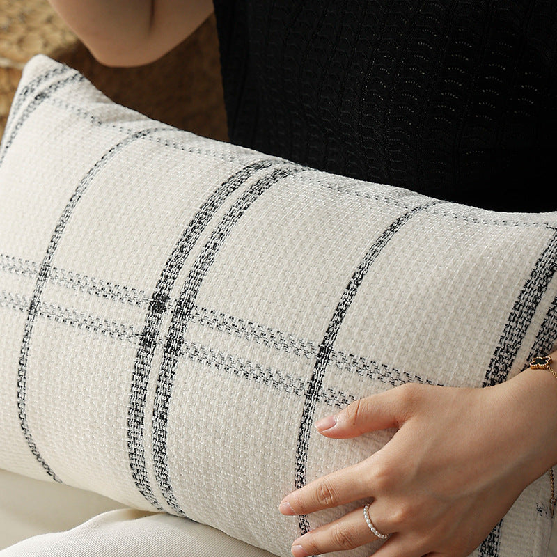 Rectangular woven cushion cover with checkered texture pattern and concealed zipper Bowlift