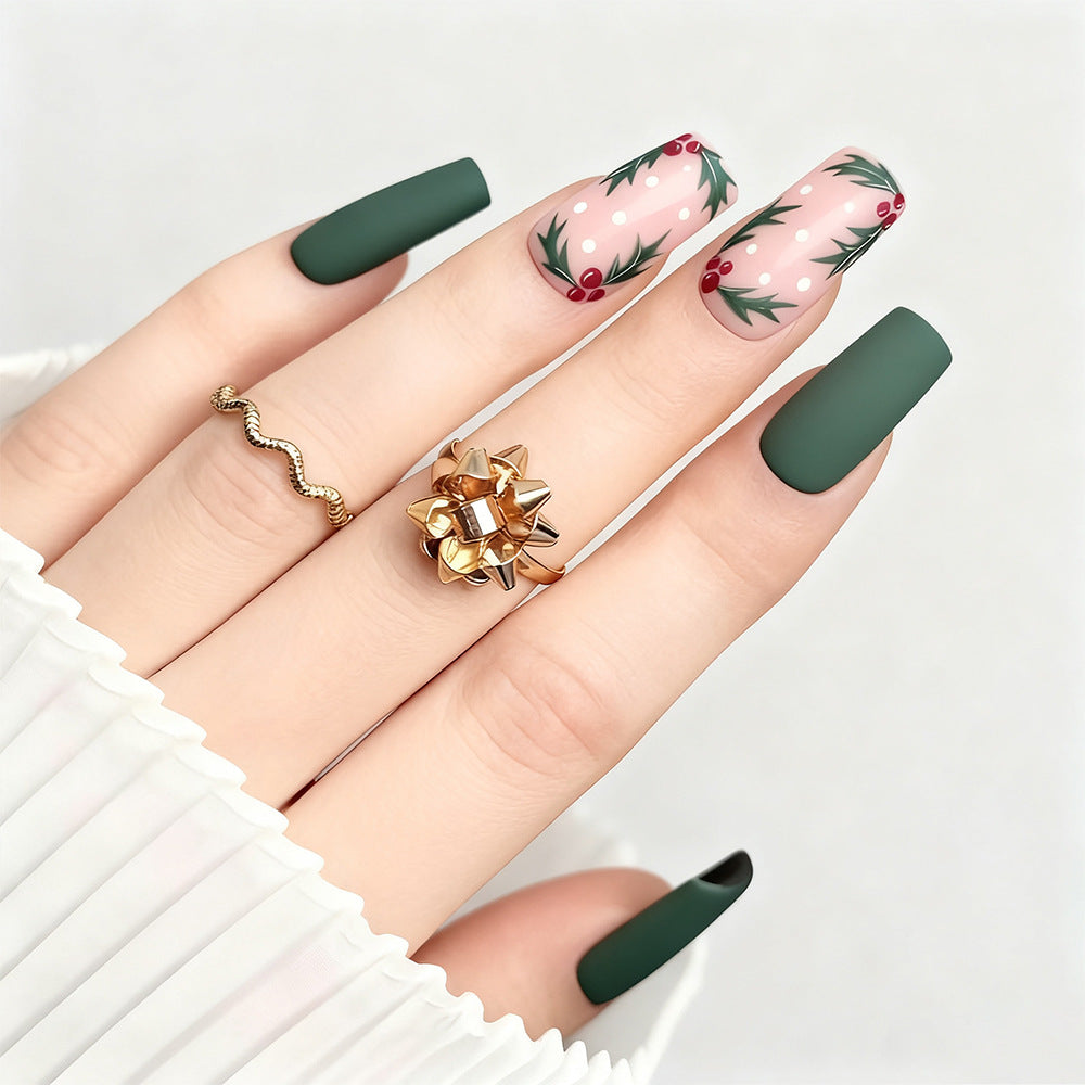 Elegant Artificial Nails with Christmas Design Bowlift
