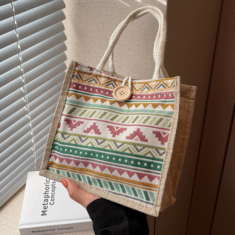 Ethnic Patterned Canvas Shopping Bag