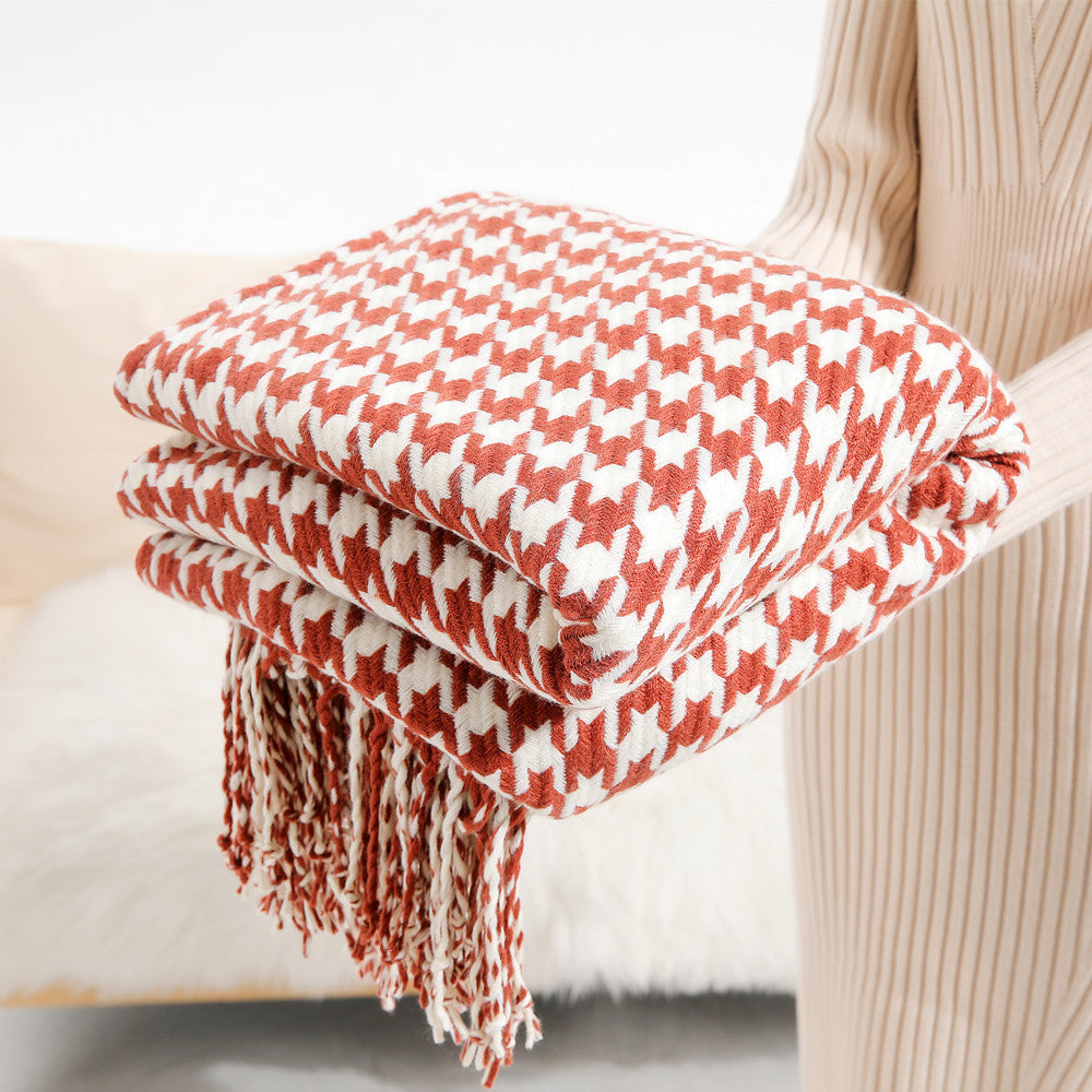 Stylish Houndstooth Pattern Throw Blanket Bowlift