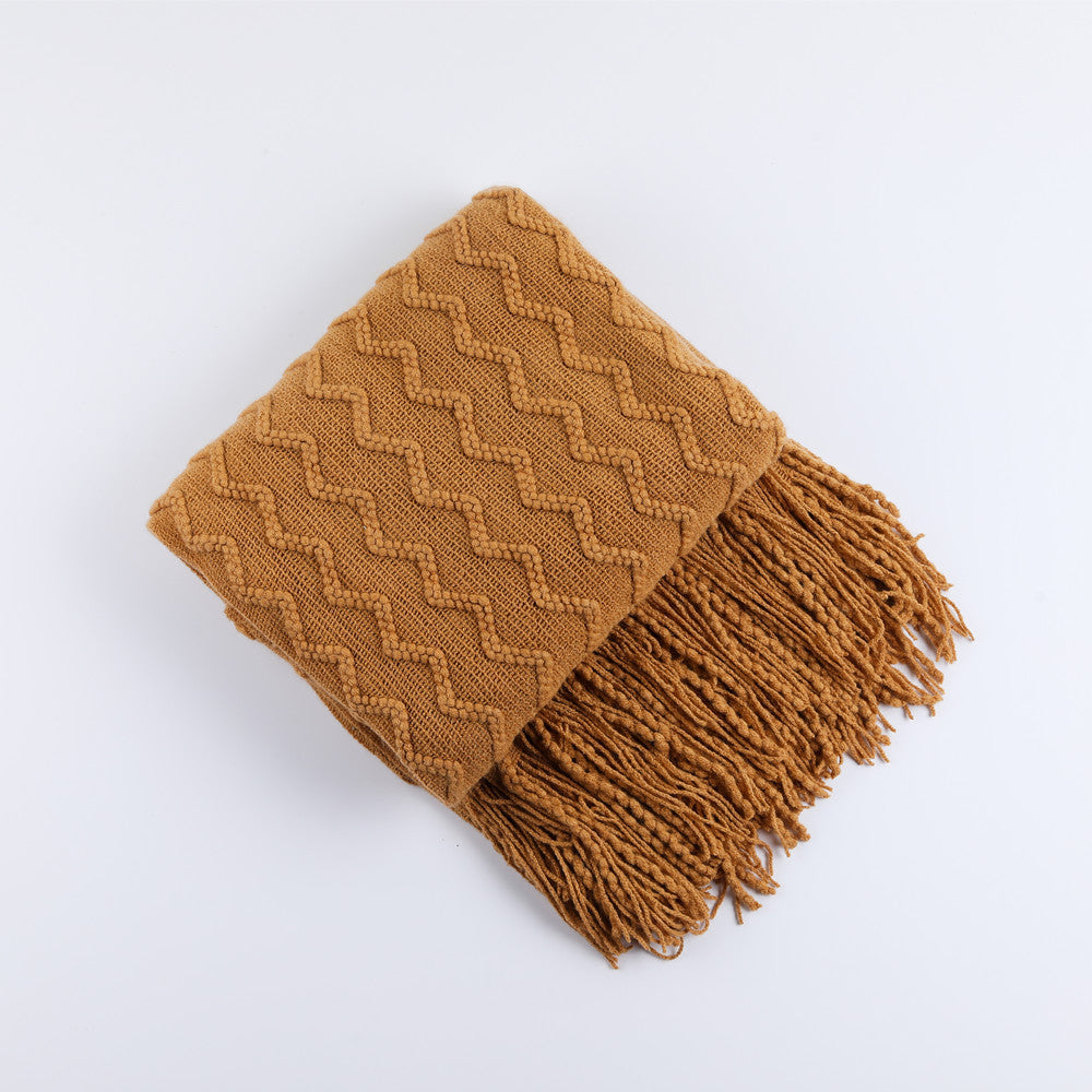 Textured Woven Throw Blanket with Fringe Bowlift