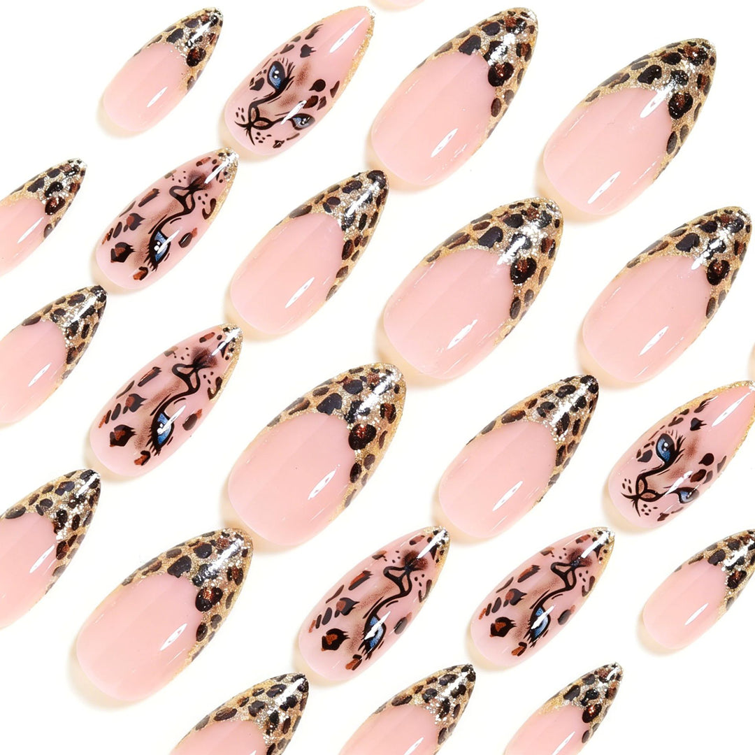 Creative Nail Art Set with Leopard Pattern and Glitter Bowlift