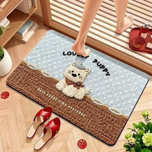 Cute Puppy-Themed Plush Bath Mat Bowlift