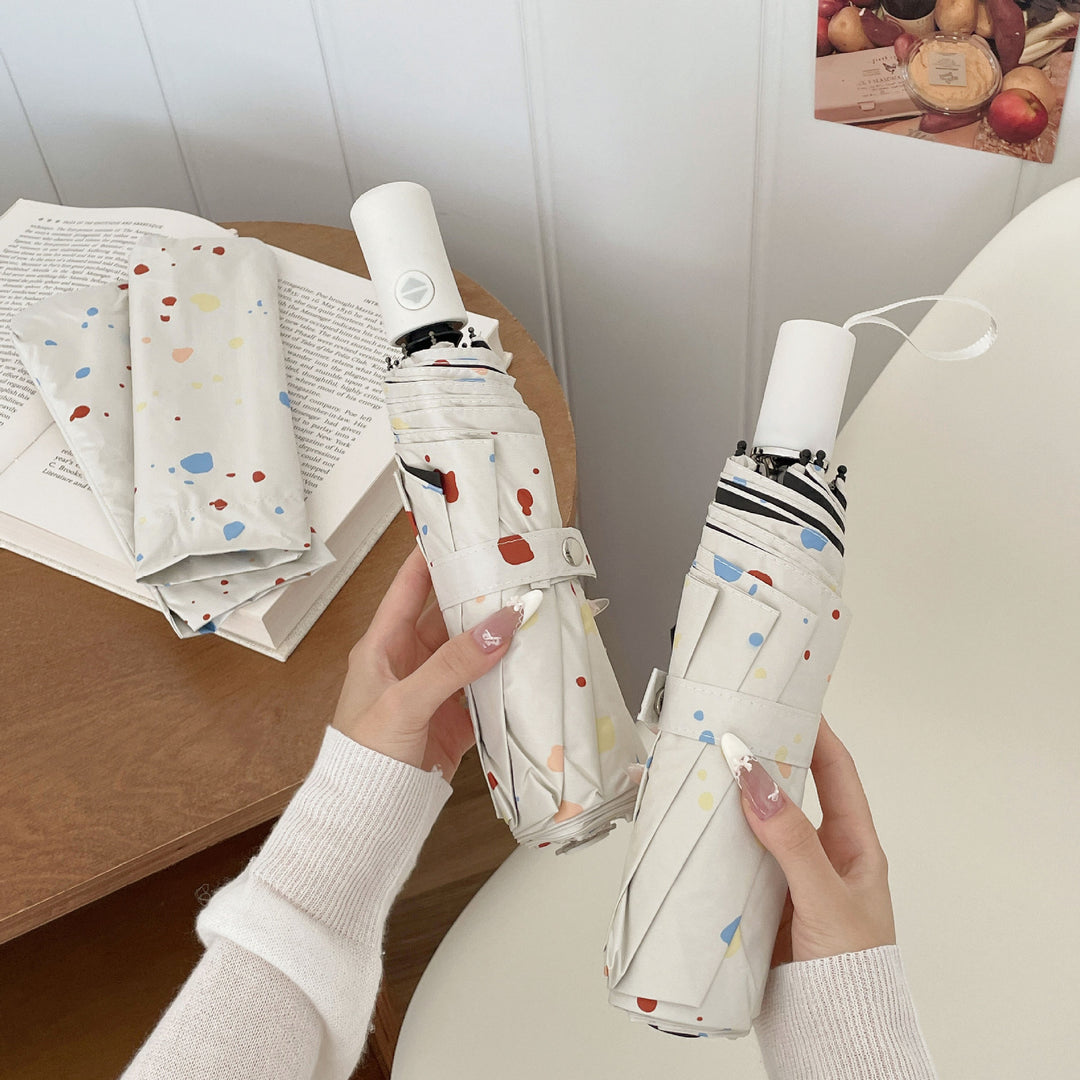 Ladies Folding Umbrella with Colorful Speckle Design Bowlift