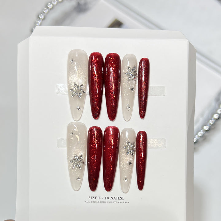 Artistic Press-On Nail Set with Elegant Floral Design Bowlift