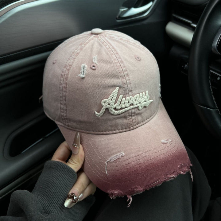 Women's Distressed Denim Style Baseball Cap Bowlift