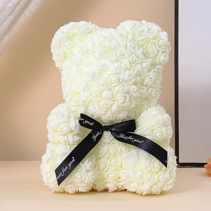 Handcrafted Rose-Foam Teddy Bear Gift Sculpture With Heart Accent