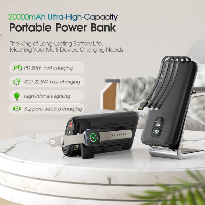 Portable power bank with fast inductive charging and multiple USB ports Bowlift