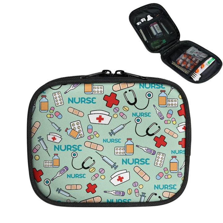 Compact Medical Organizer Pouch with Mesh Compartments and Dual-Zip Bowlift
