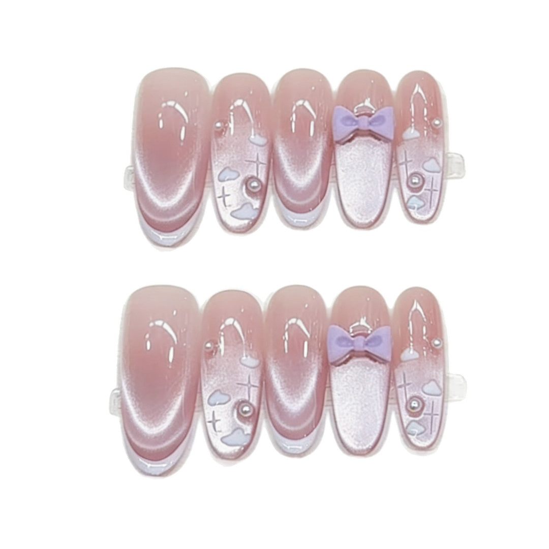 Decorative Press-On Nails Set with Charm Details Bowlift