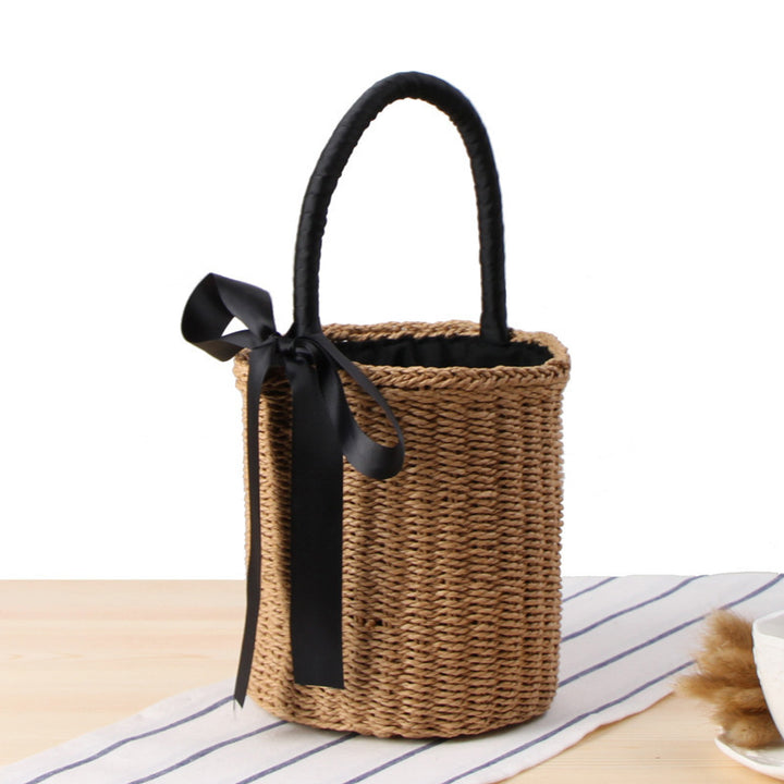 Fashionable basket bag with decorative satin ribbon Bowlift