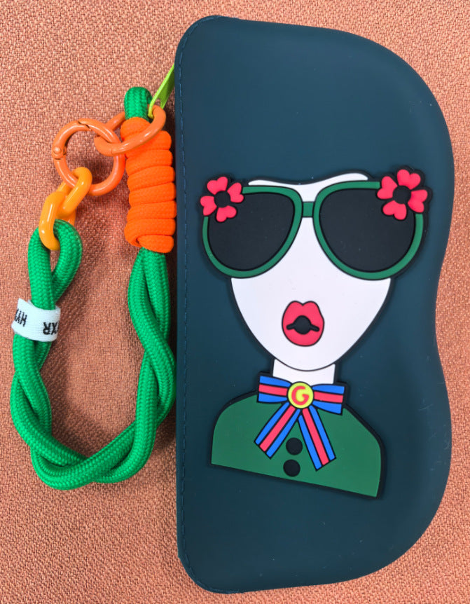Molded silicone protective sunglasses case with paracord wrist strap and 3D floral eyewear applique Bowlift