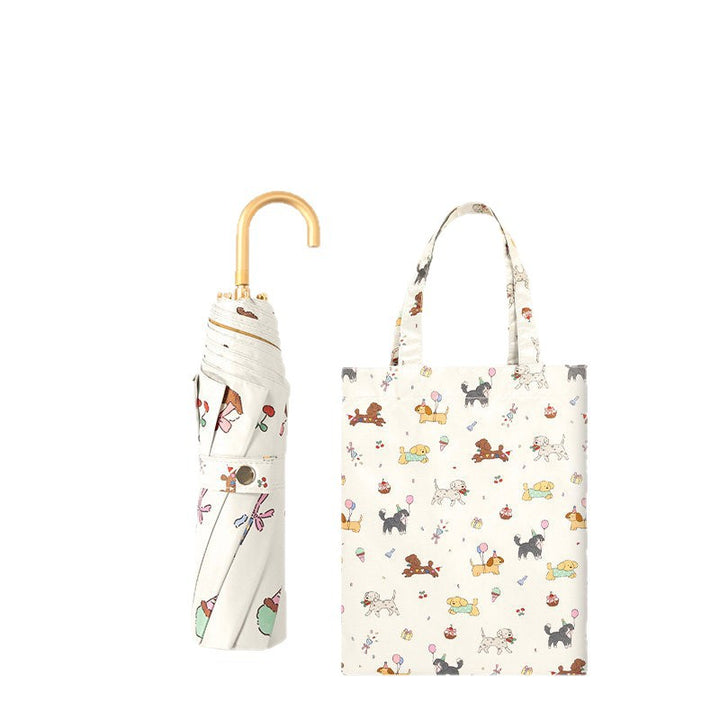 Women's Foldable Rain Protection Umbrella with Elegant Cherry Blossom Pattern Bowlift