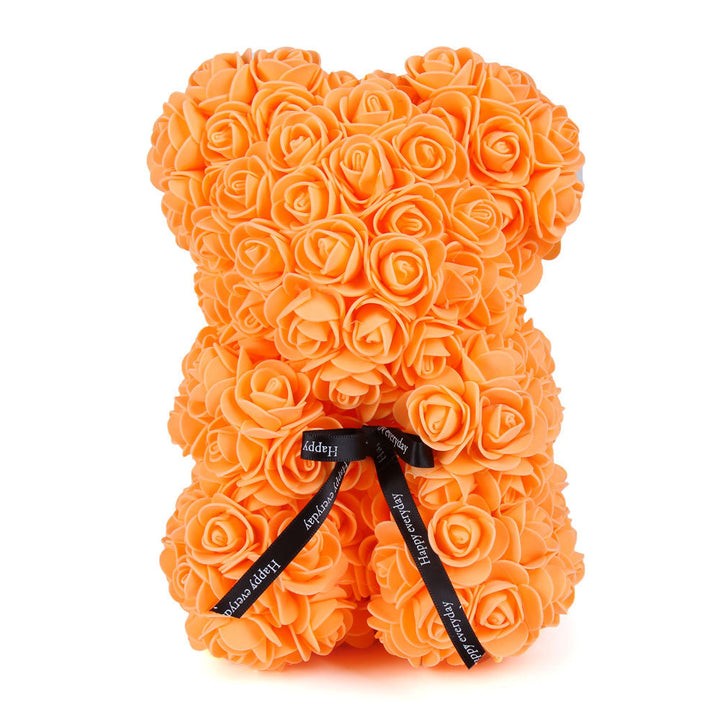 Handcrafted Foam Rose Teddy Bear Gift Sculpture With Satin Ribbon