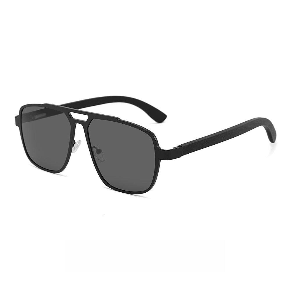 Rimless oversized cat eye polarized sunglasses with wood-effect temples Bowlift