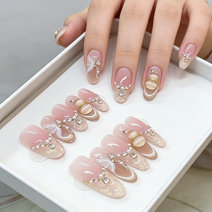 Luxury Decorative Press-On Nail Art Set Bowlift