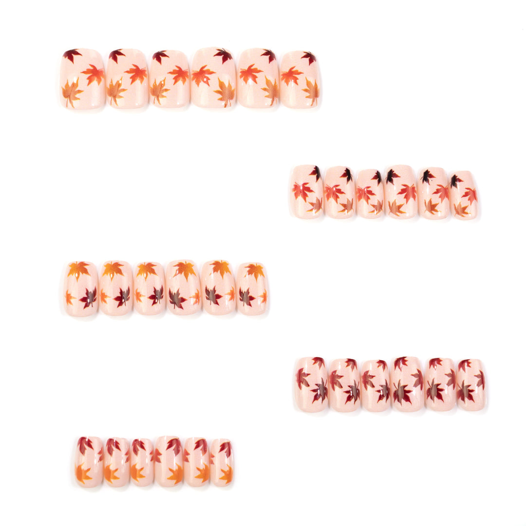 Autumn-Inspired Leaf Pattern Press-On Nail Art Bowlift