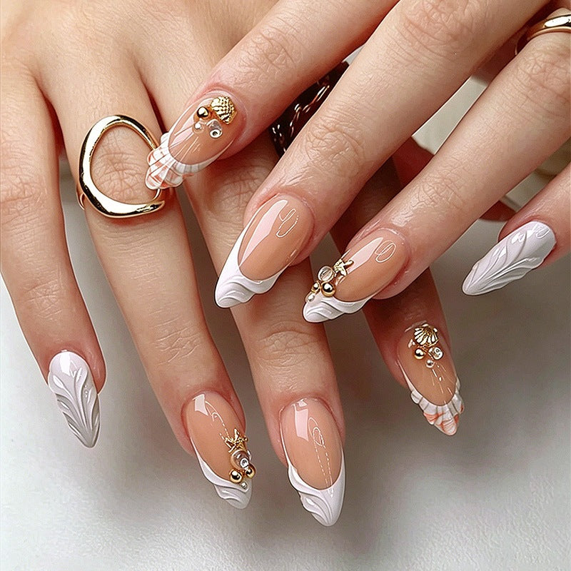 Acrylic nail set with elegant and floral decorations Bowlift