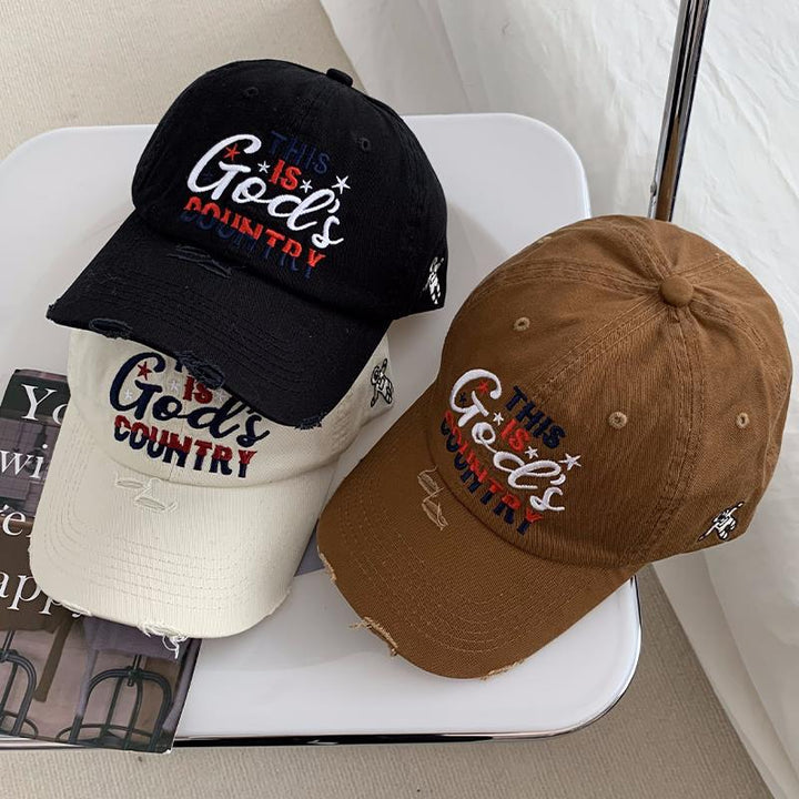Men's Distressed Embroidered Baseball Cap Bowlift