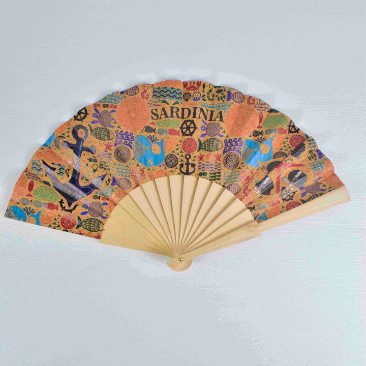 Ladies fan with cultural motif and elegant wooden frame Bowlift