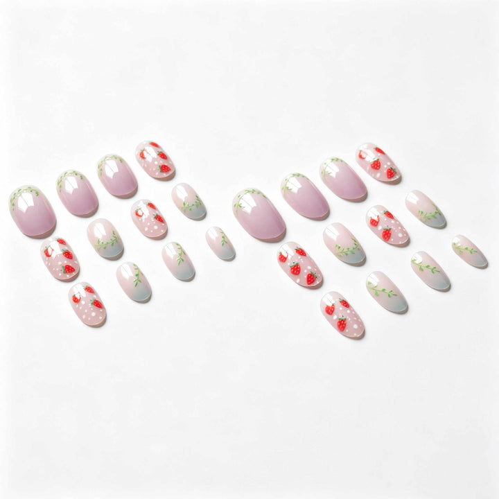 Artistic Strawberry-Themed Nail Art