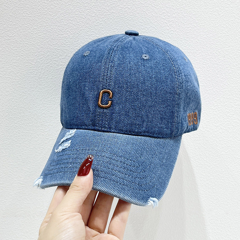 Women's Distressed Denim Baseball Cap Bowlift 1784270579