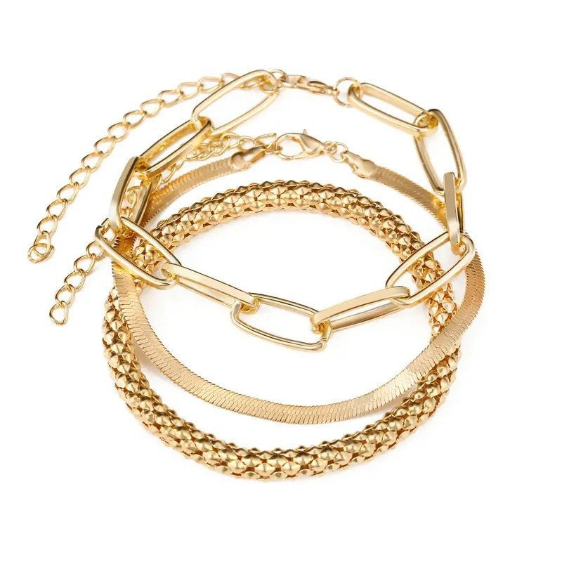 Multi-Textured Silver Chain Bracelet Set Bowlift