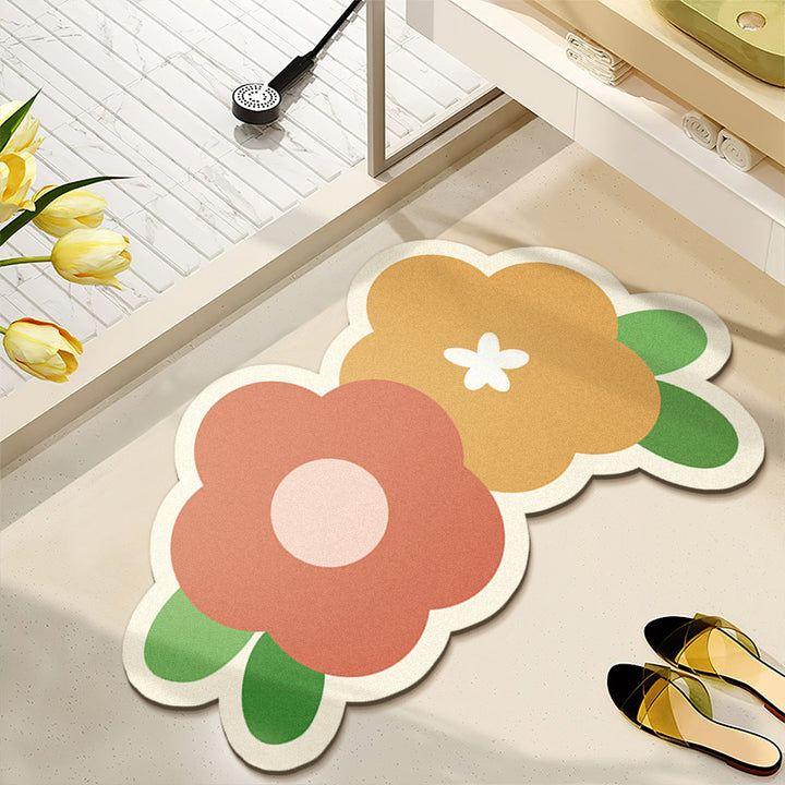 Floral Pattern Water-Absorbent Bath Mat