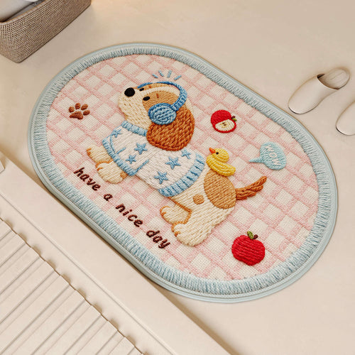 Embroidered Dog-Themed Bath Mat