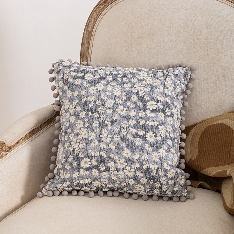 Decorative Throw Floral Pom-Pom Pillow