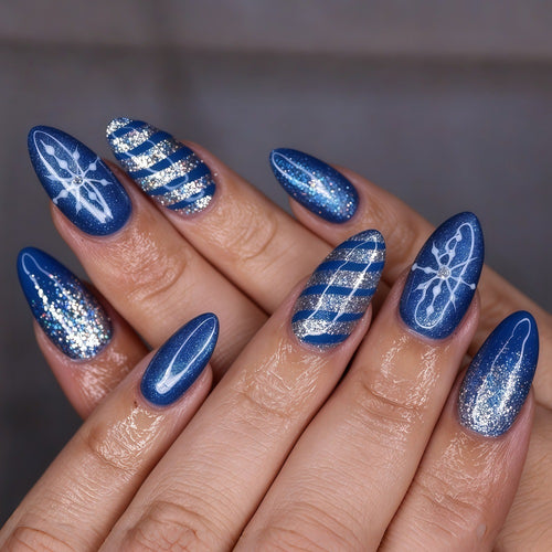 Artificial Nails Set with striking glitter and pattern designs Bowlift