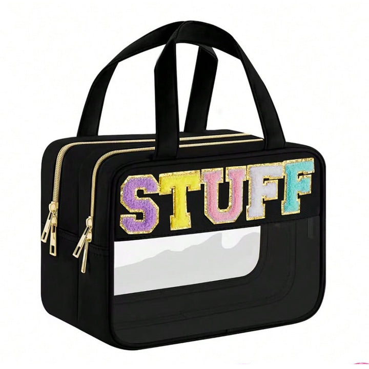 Transparent cosmetic organizer bag with double zipper Bowlift