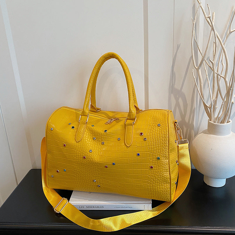 Elegant Embellished Crocodile-Pattern Travel Duffel