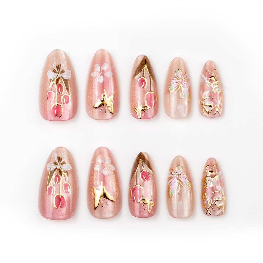 Floral Butterfly Decorative Press-On Nail Set