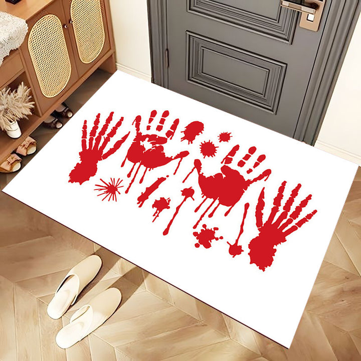 Novelty Horror-Themed Absorbent Door Mat With Bloody Handprint Design And Non-Slip Backing