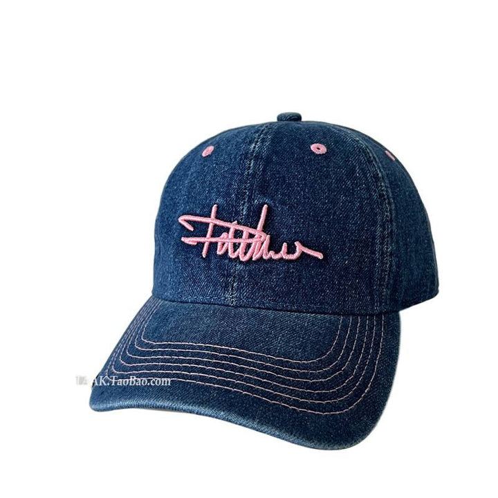 Women's Distressed Denim Embroidered Baseball Cap Bowlift