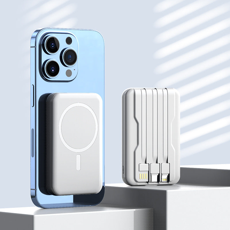 Portable Magsafe Powerbank with Integrated Charging Cable Bowlift