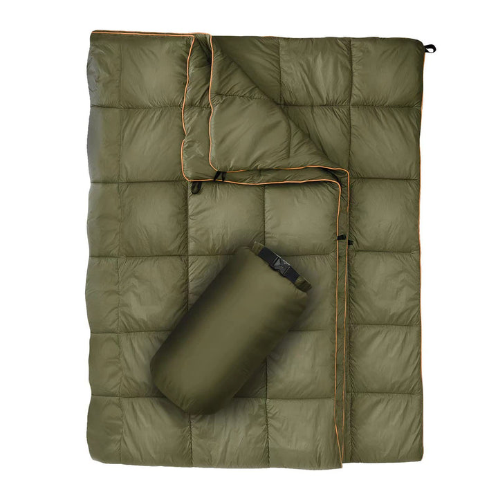 Unisex portable blanket with innovative compression design Bowlift