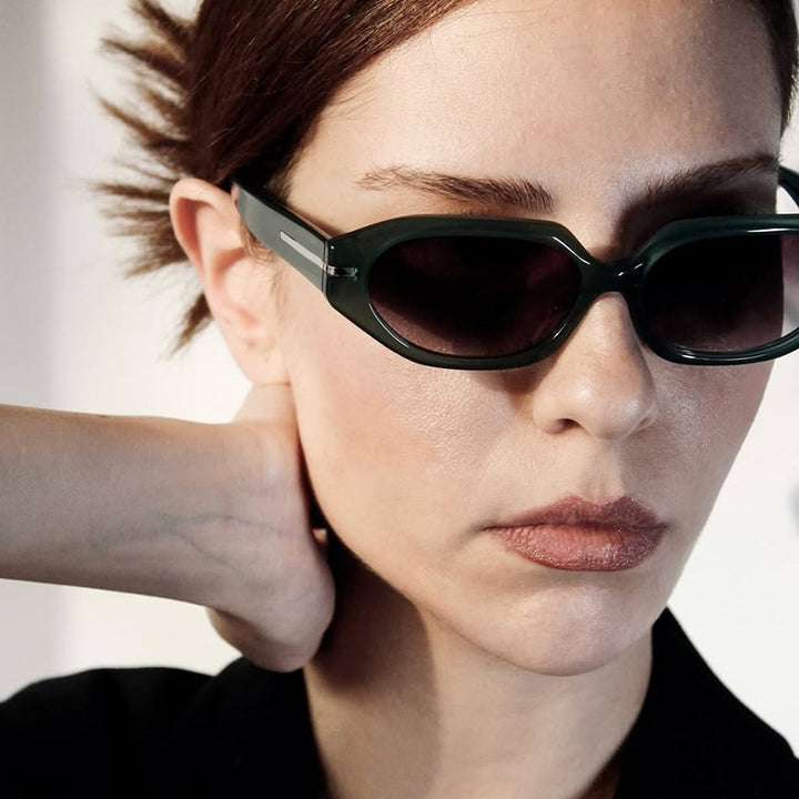 Women's stylish geometric sunglasses with mirrored lenses and unique frame Bowlift
