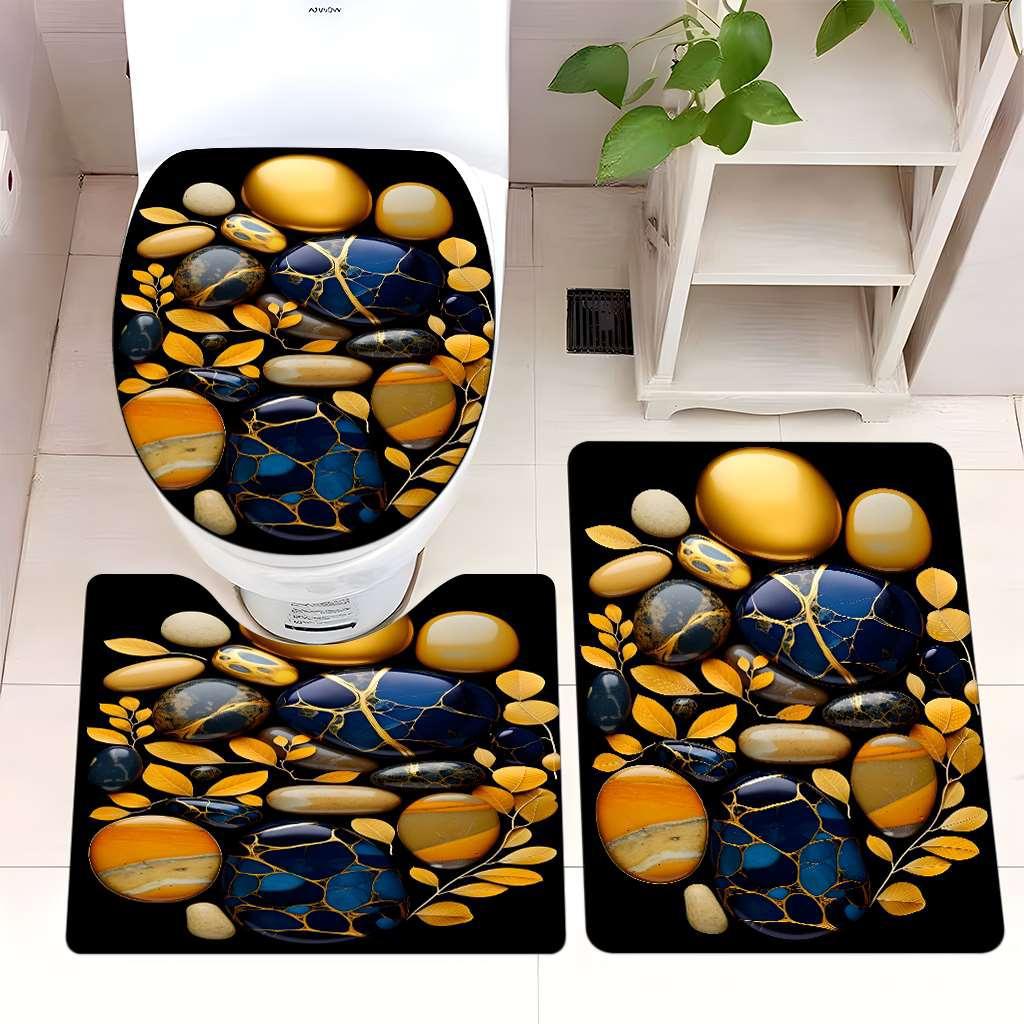 Decorative Rock and Butterfly Bathroom Mat Set Bowlift