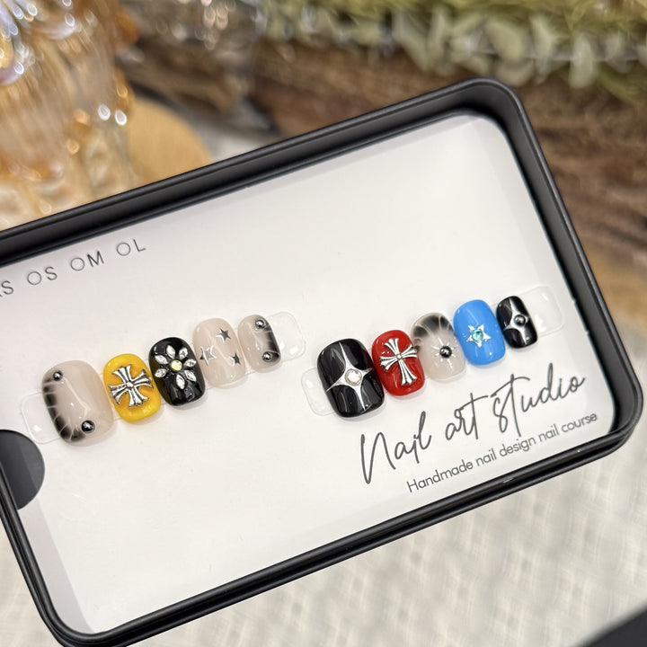 Artisanal Press-On Nail Set with Decorative Details Bowlift