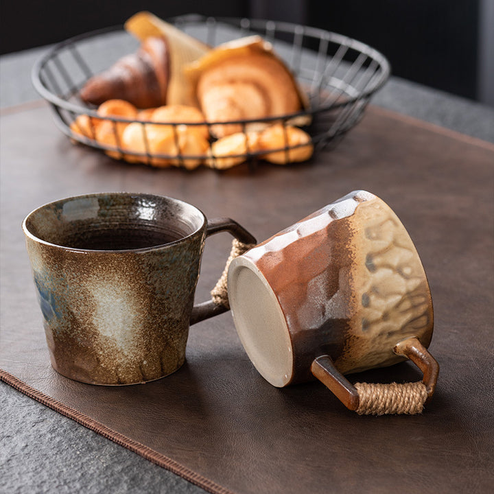 Handcrafted Ceramic Coffee Mug with Rope-Wrapped Handle Bowlift