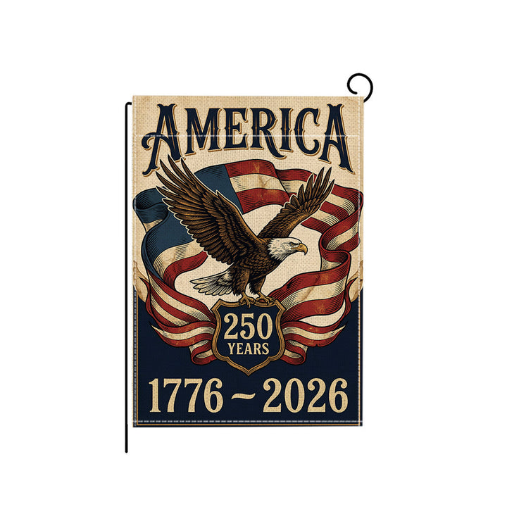 Distressed Vintage American Flag Garden Banner With Statue Of Liberty Motif Double-Sided Polyester