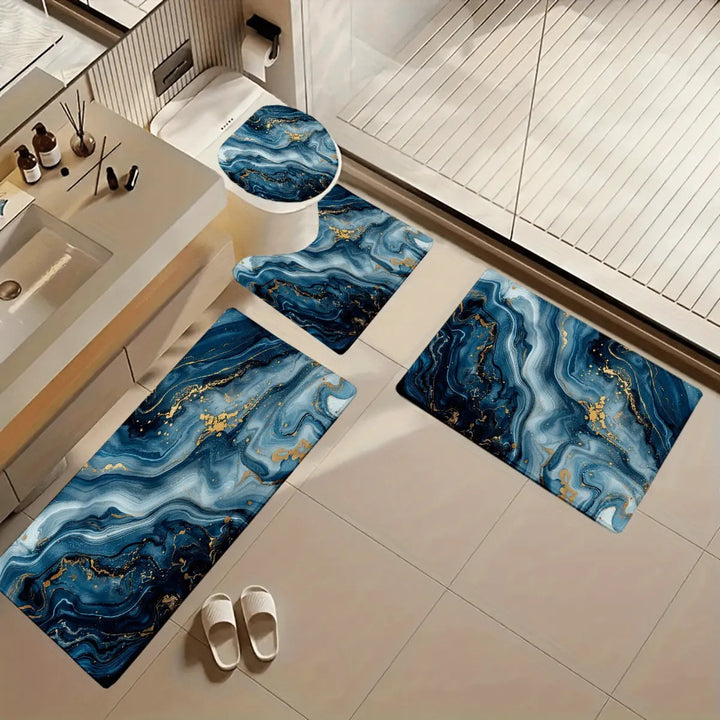 Artistic Marble Print Bath Mat Set Bowlift