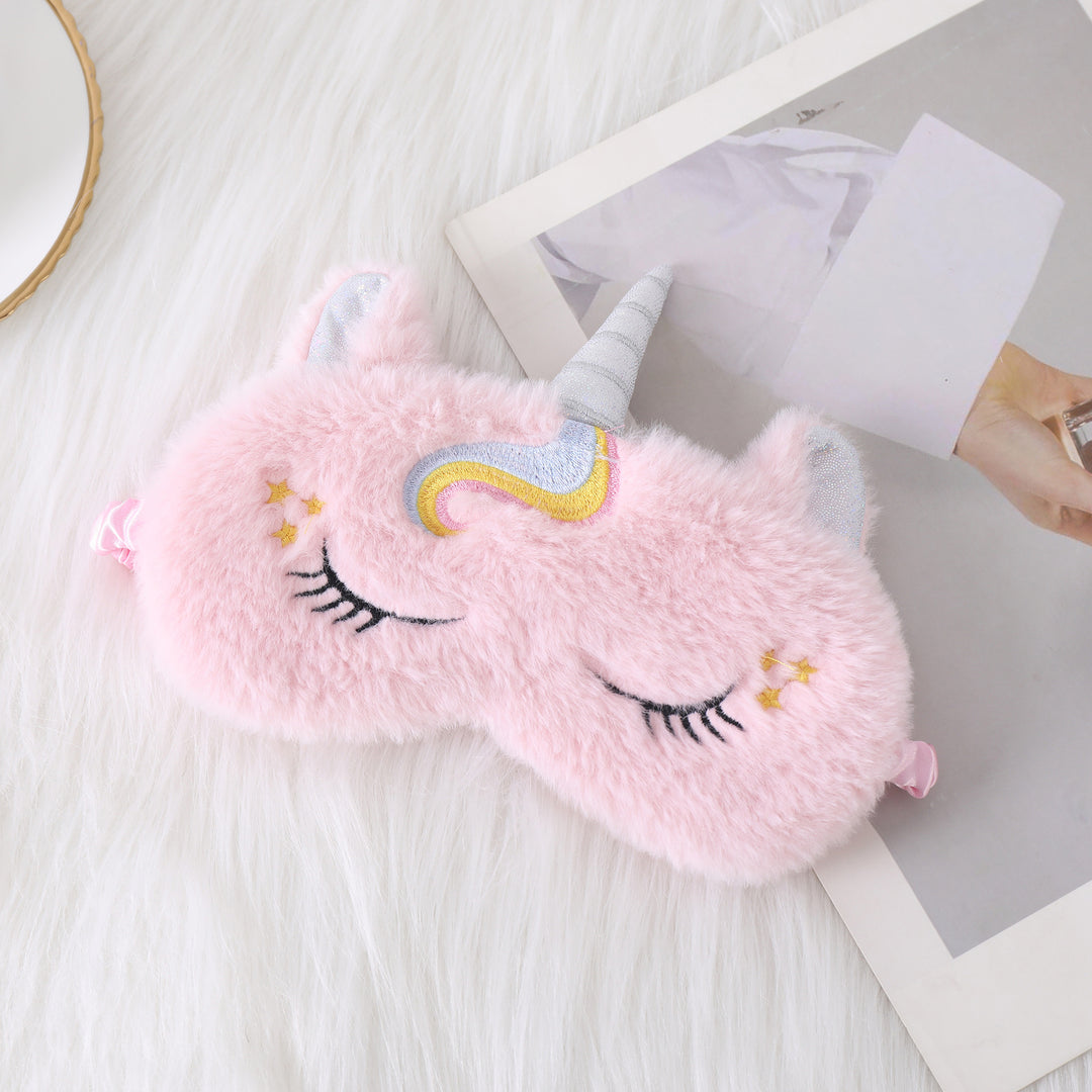 Ladies nan cozy unicorn sleep mask with embroidered eyelashes, soft plush and elastic ruffled ribbon Bowlift